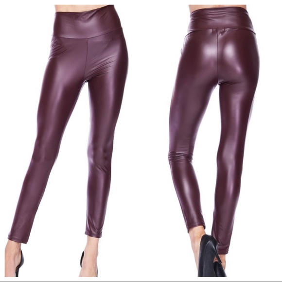 HIGH WAIST BURGUNDY FAUX LEATHER LEGGINGS - Picture 7 of 7